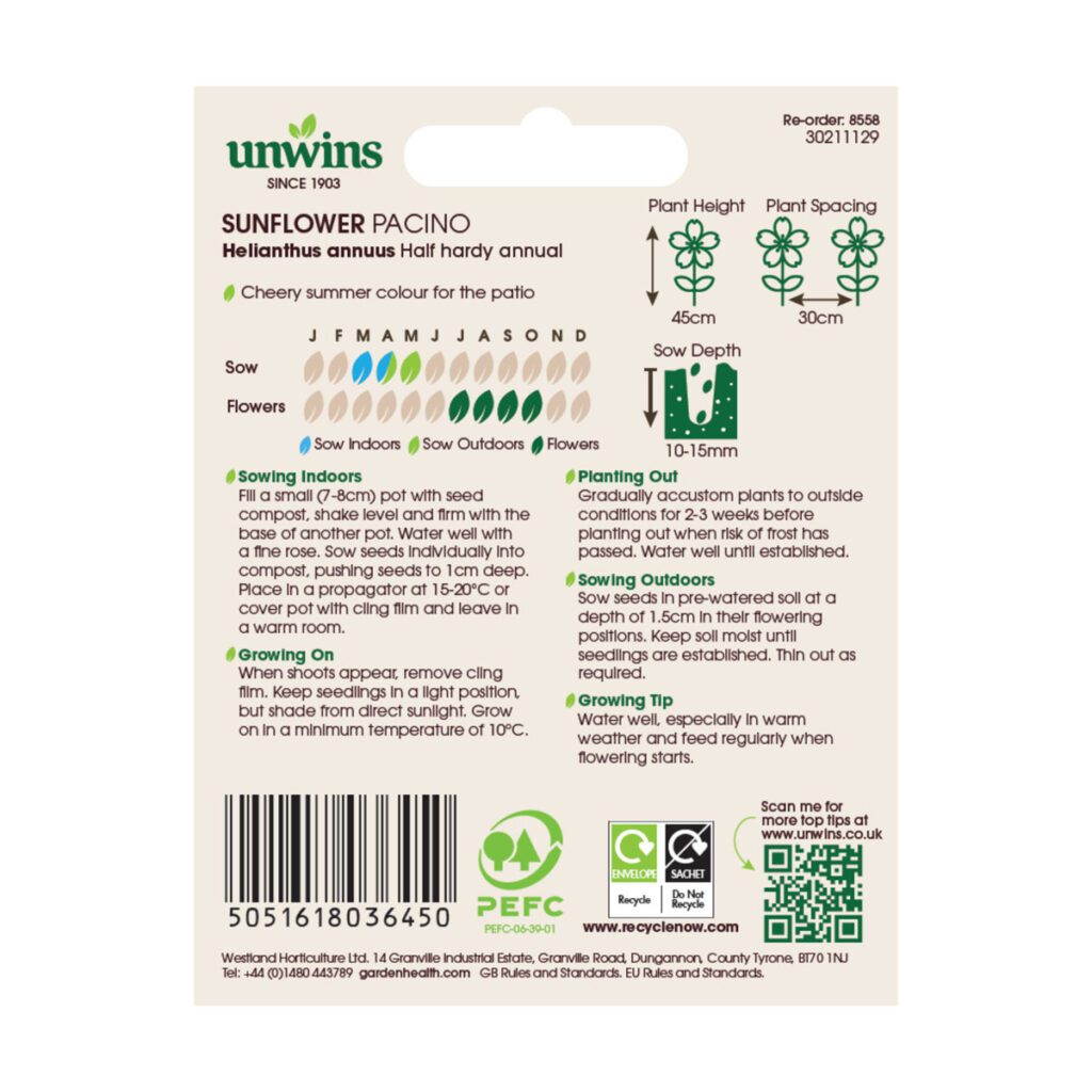 Unwins Sunflower Pacino Seeds 5051618036450 2